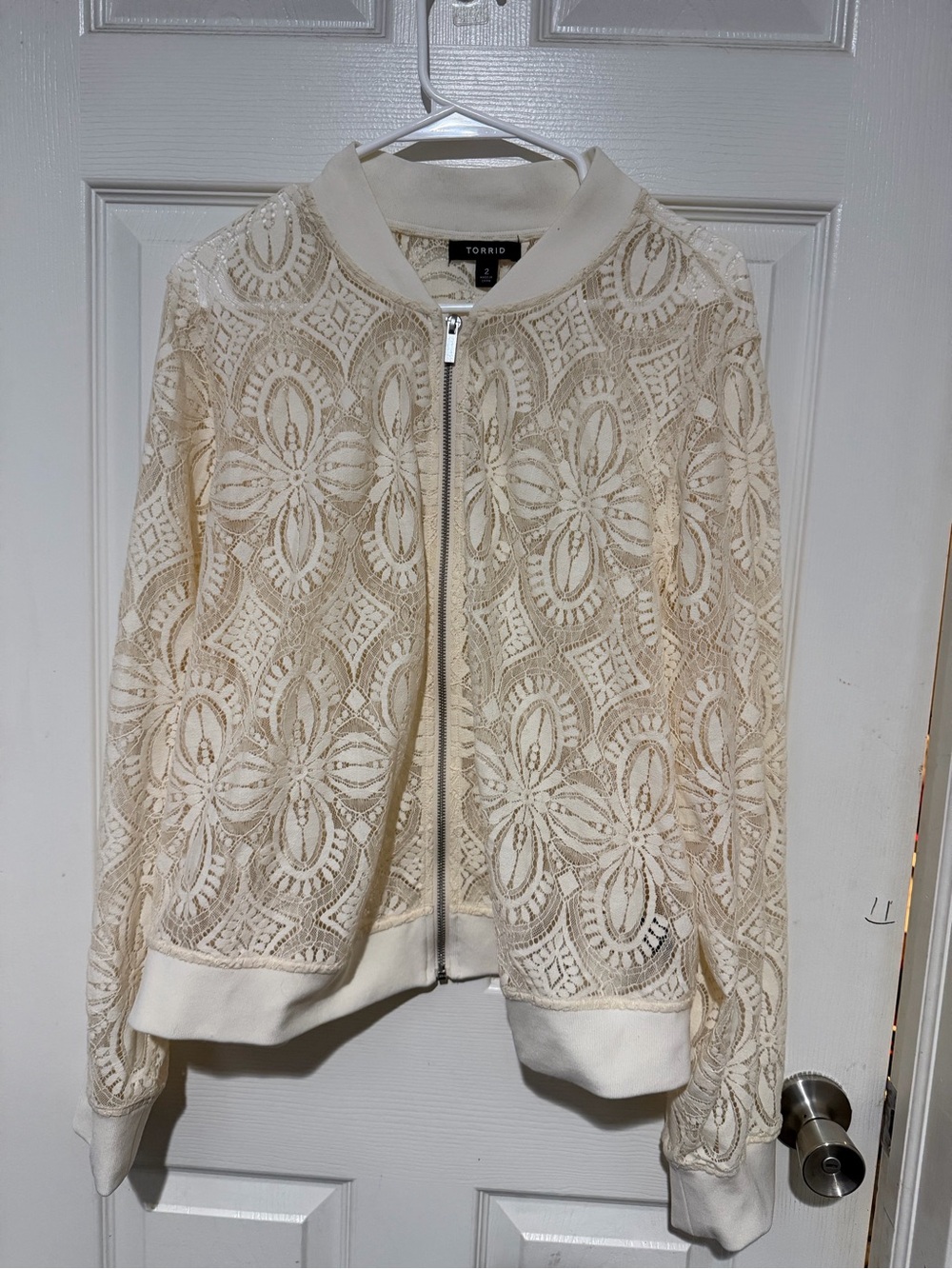 torrid Cream Floral Lace Bomber Jacket